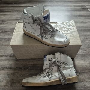 Golden Goose White and Silver Star Sneakers